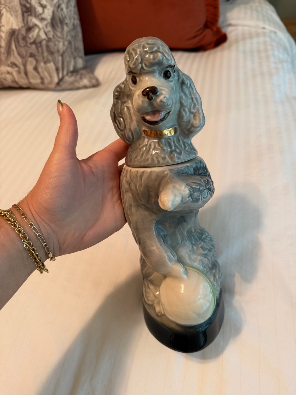 Gray Ceramic Poodle Candy Jar with Gold Collar